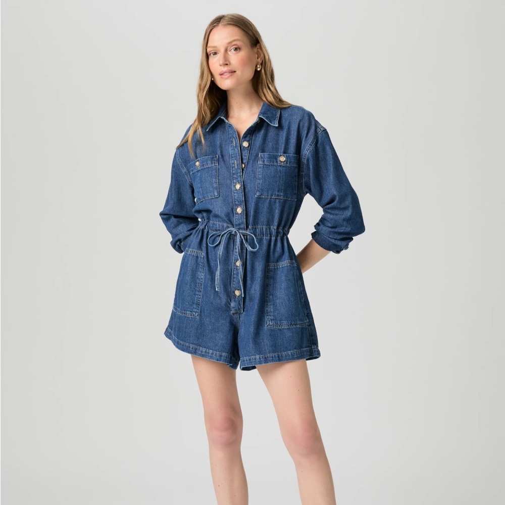 PAIGE Blue Denim Short Jumpsuit Romper